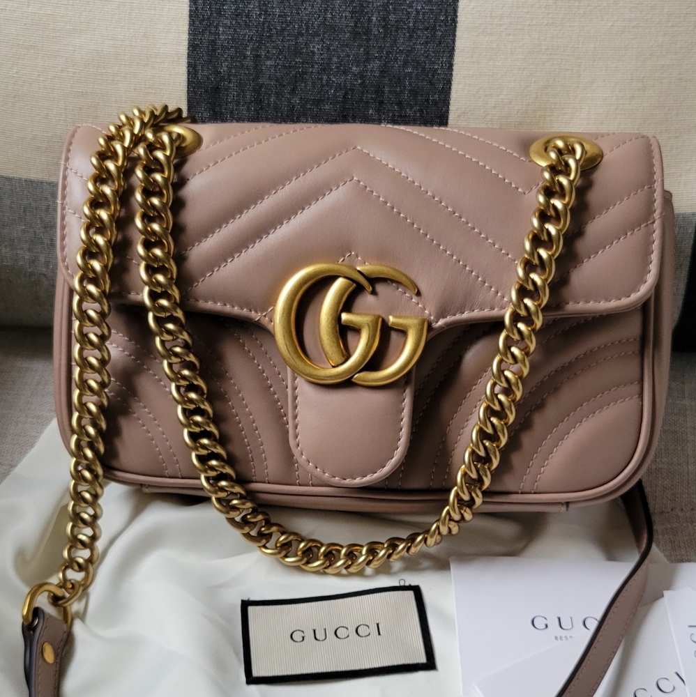Gucci Marmont  Matelassé Shoulder Bag Dusty Pink Leather